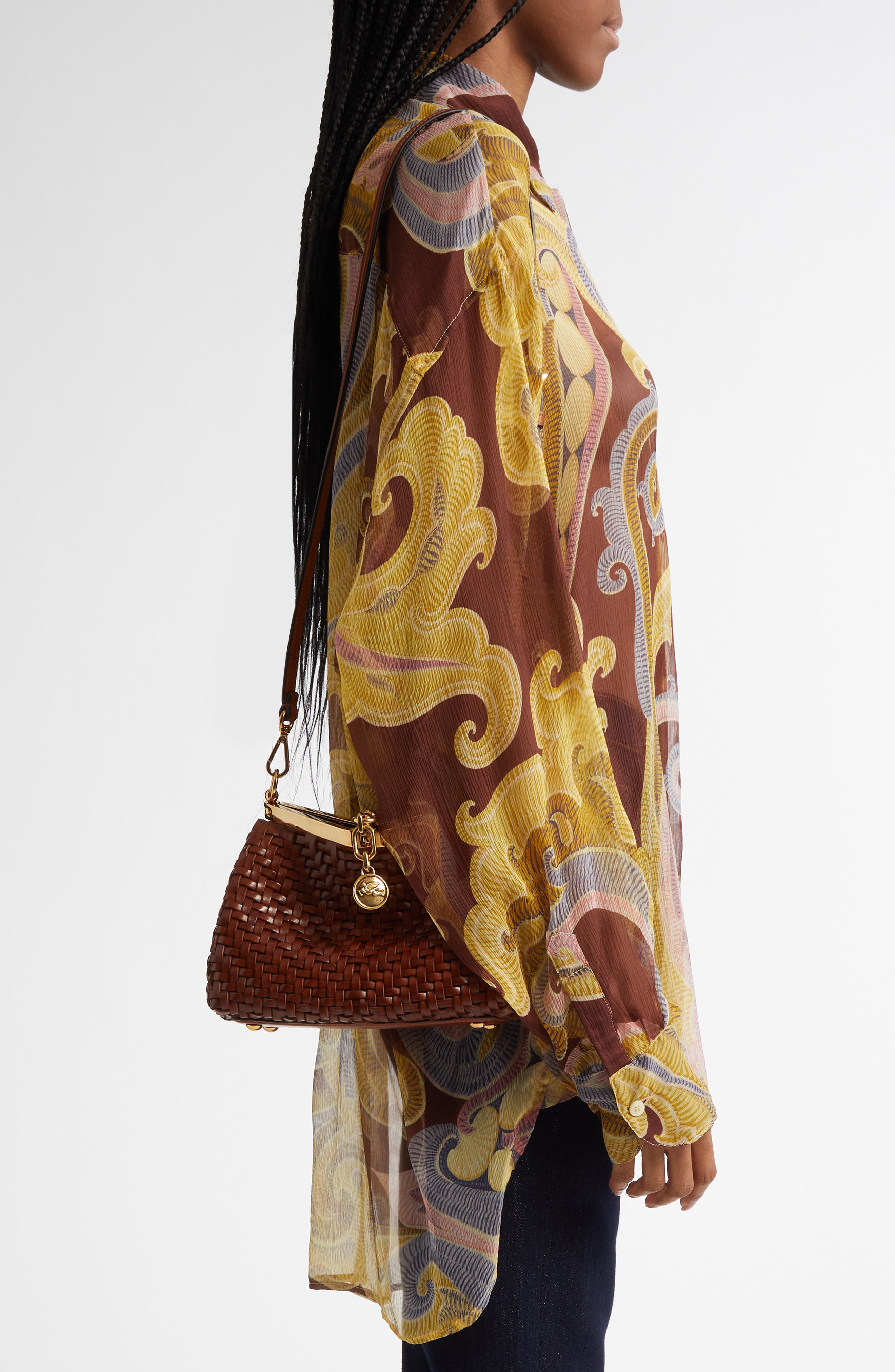 Etro Small Vela Woven Leather Shoulder Bag, Alternate, color, 