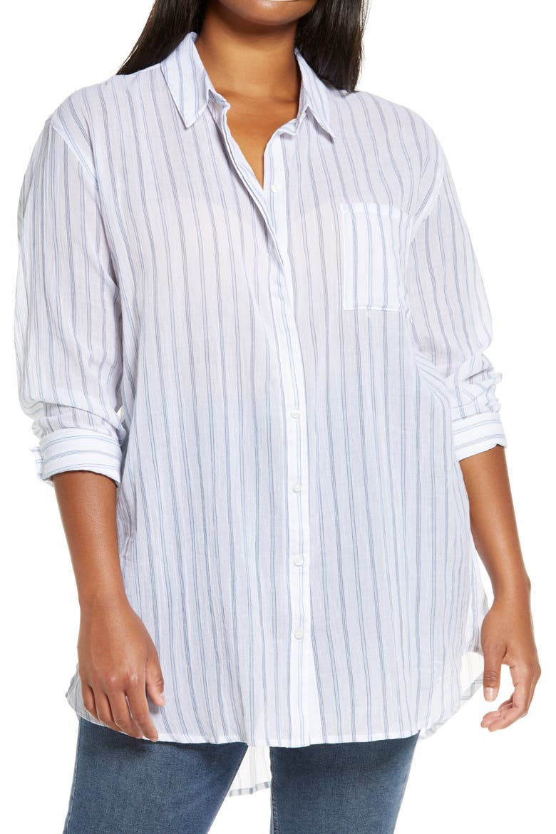 Stripe Woven Tunic, Main, color, BLUE- WHITE LARCH STRIPE