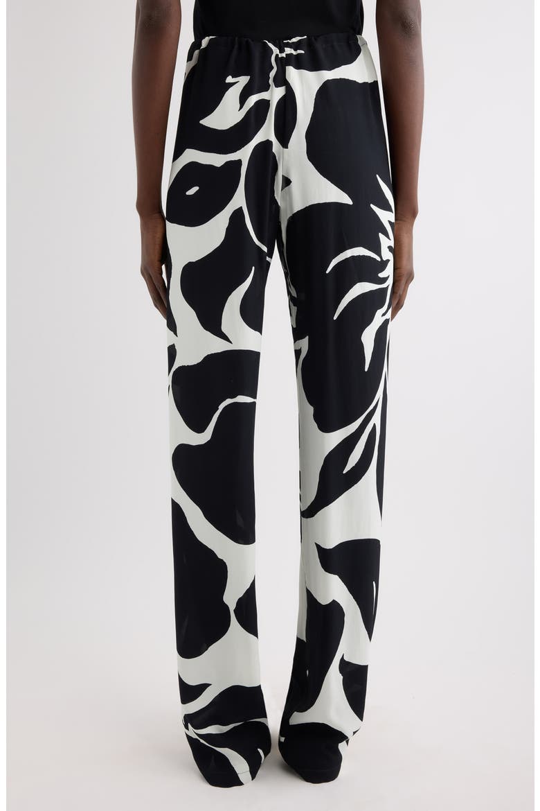 Pachas Giant Floral Print Cotton & Silk Drawstring Pants, Alternate, color, BLACK