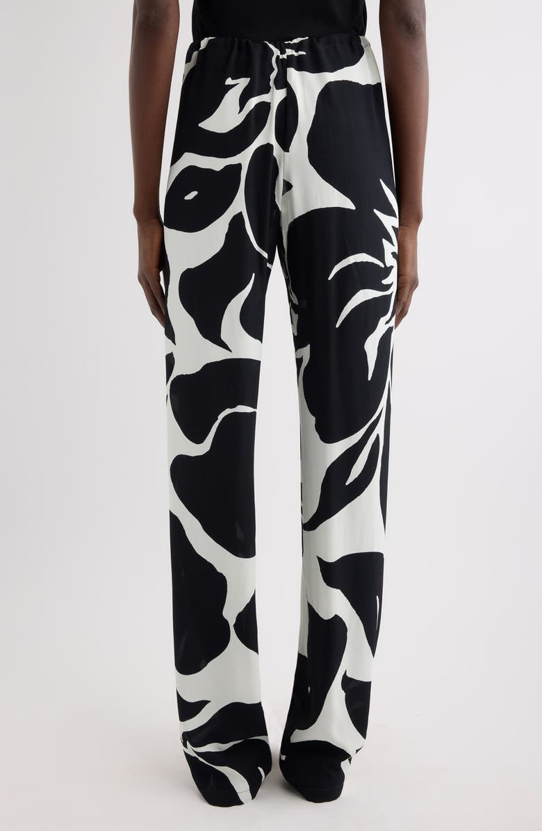 Dries Van Noten Pachas Giant Floral Print Cotton & Silk Drawstring Pants, Alternate, color, Black