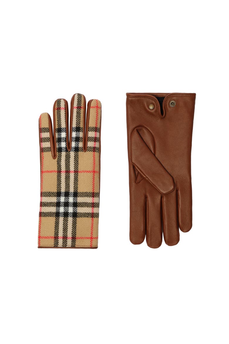Check Wool Gloves, Alternate, color, Archive beige