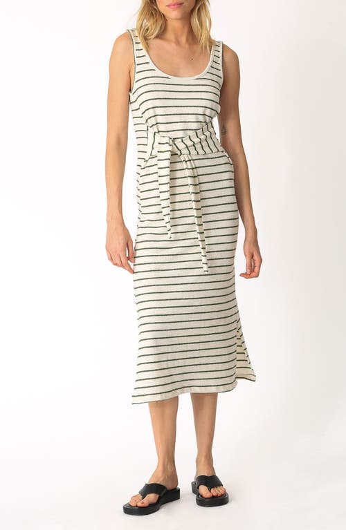 Electric & Rose Camron Stripe Tie Waist Terry Cloth Midi Dress<br> in Ivory/Olive 