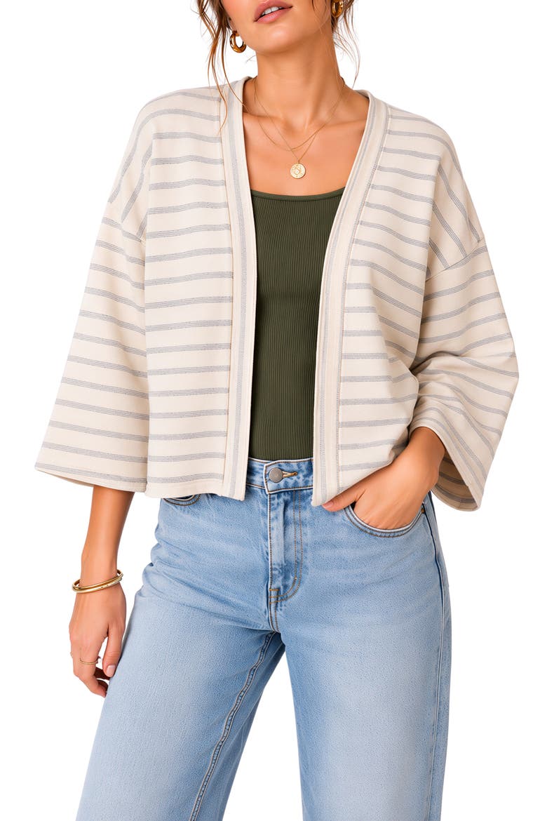 Slub Knit Striped Cardigan, Main, color, GREY