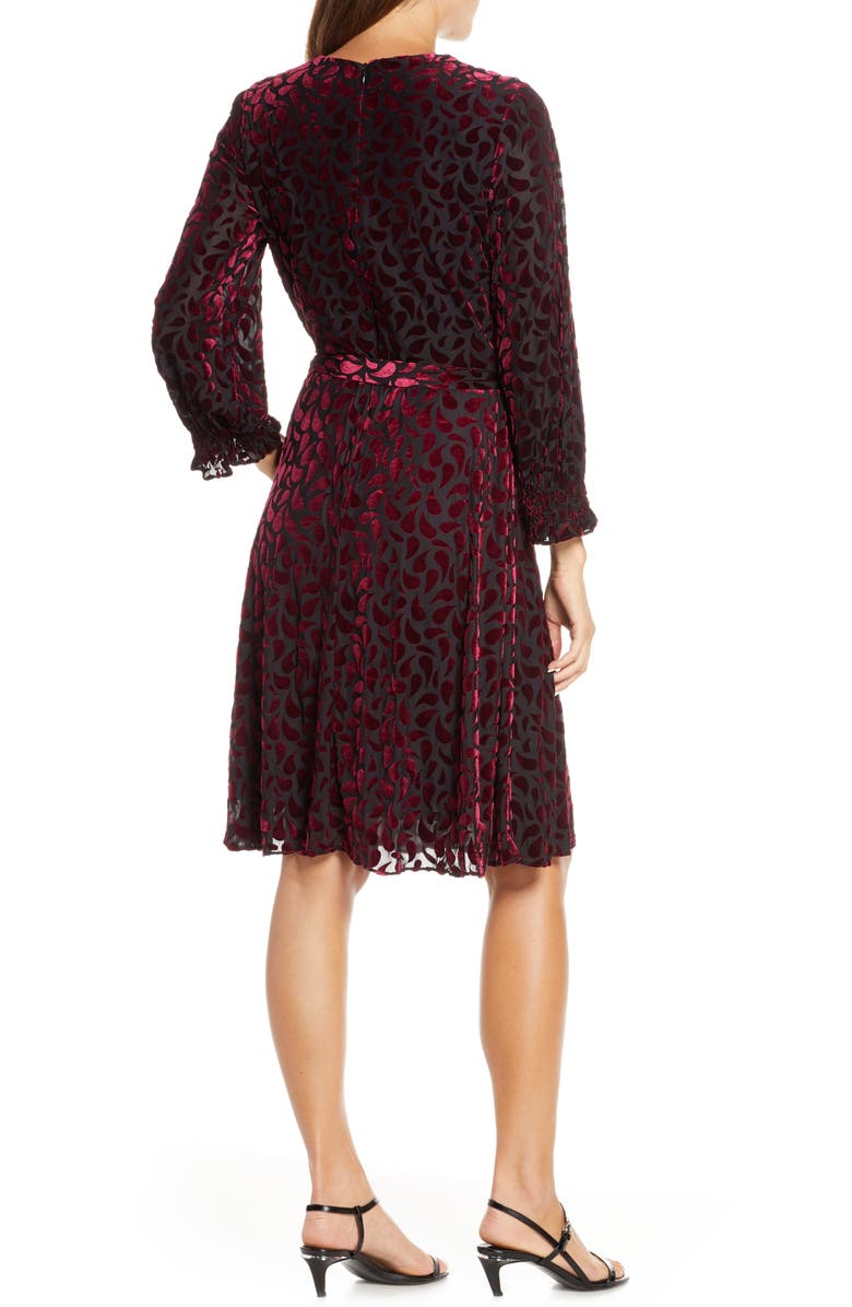 Maison Tara Velvet Burnout Long Sleeve Faux Wrap Dress, Alternate, color, 
