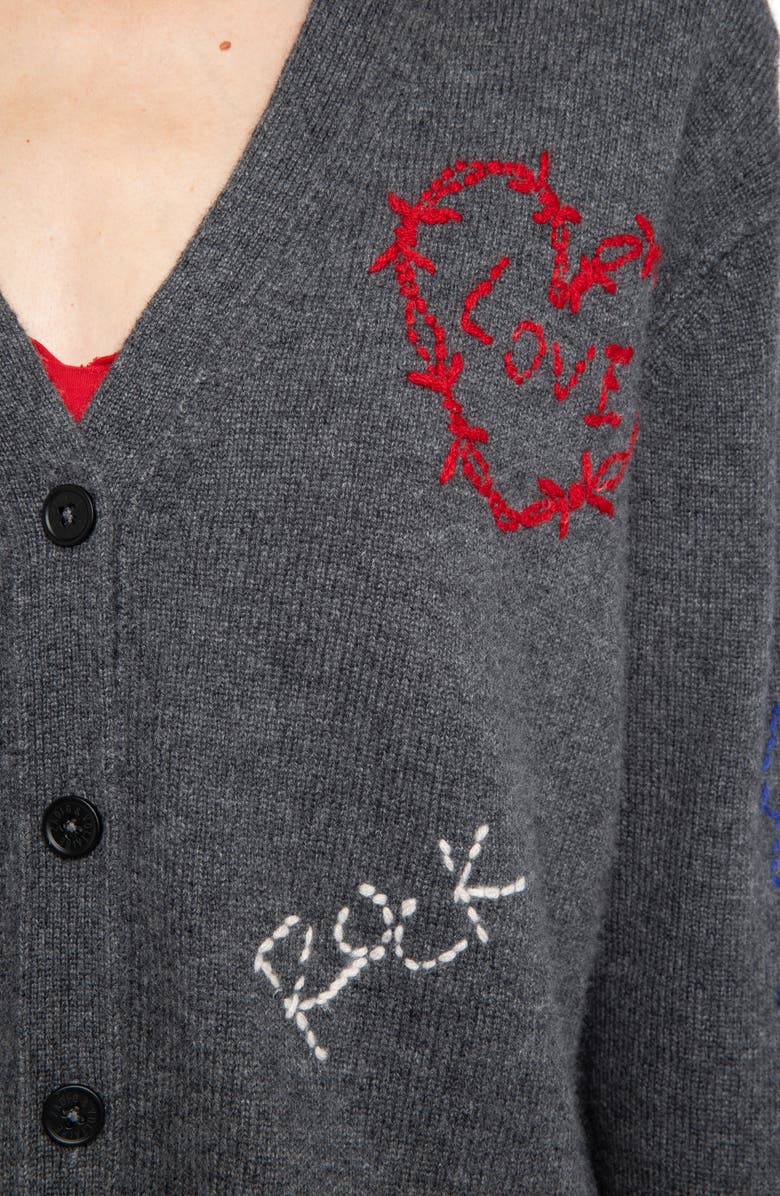 Zadig & Voltaire Mirkaz West Graph Embroidered Cashmere Cardigan, Alternate, color, Anthracite