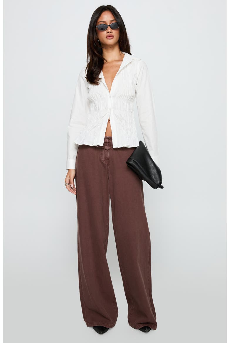 Cultivate Shirred Cotton Button-Up Shirt, Alternate, color, WHITE