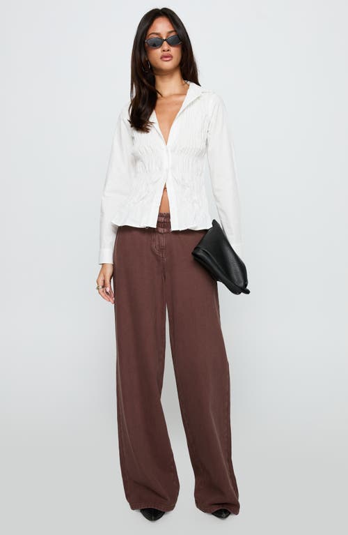 Princess Polly Cultivate Shirred Cotton Button-up Shirt In Neutral