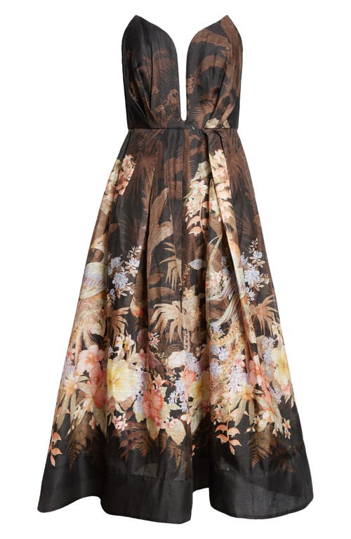 Zimmermann Illuminate Draped Midi Dress In Black Tropical In Black Tropical