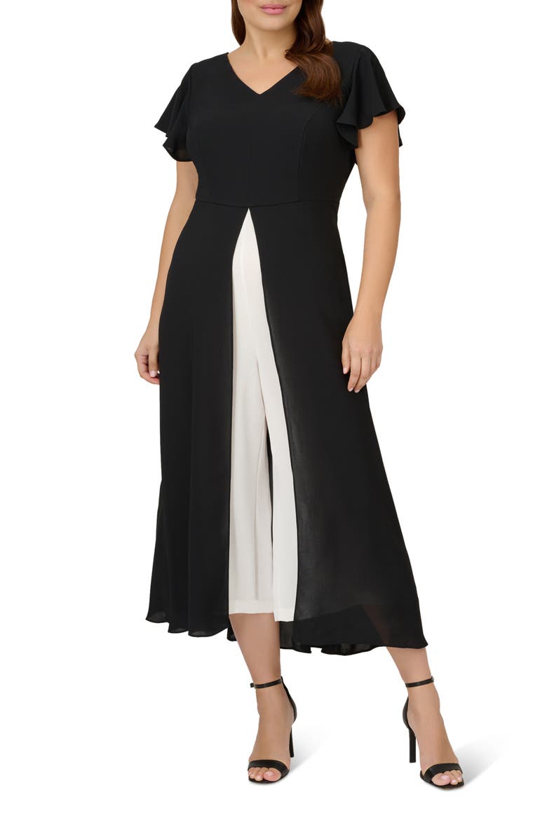Crepe Overlay Jumpsuit, Main, color, BLACK/ IVORY