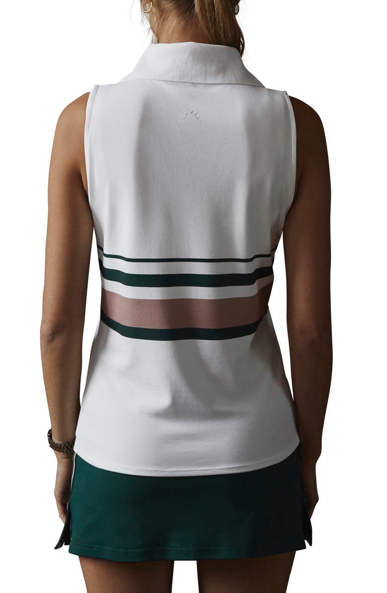 Varley Darnell Stripe Sleeveless Performance Piqué Polo, Alternate, color, White
