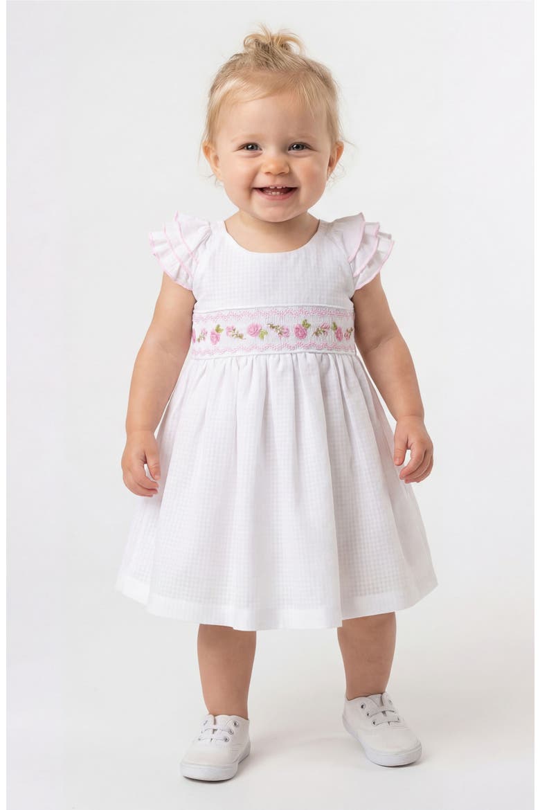 Rose Embroidered Smocked Dress, Alternate, color, WHITE