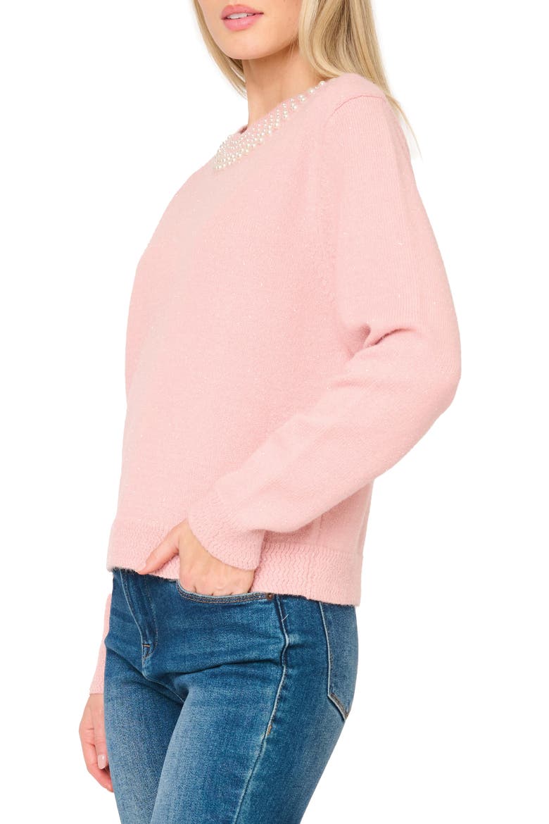 Soirée Imitation Pearl Embellished Sweater, Alternate, color, PINK SMOKE