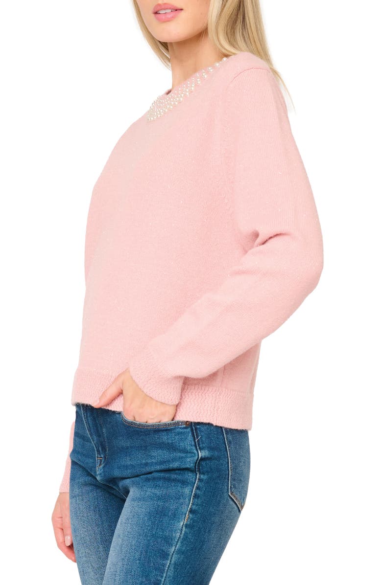 GIBSONLOOK Soirée Imitation Pearl Embellished Sweater, Alternate, color, Pink Smoke