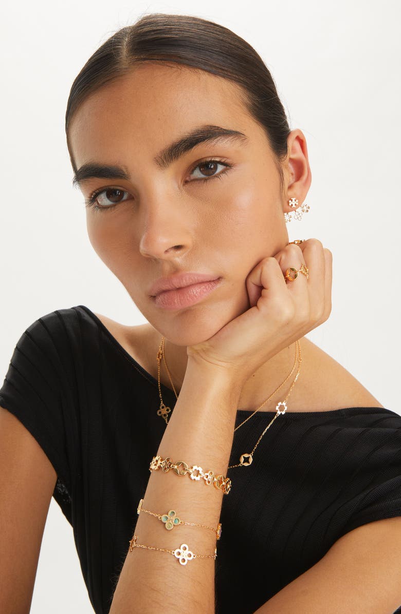 Tory Burch Kira Clover Mother-of-Pearl Charm Bracelet, Alternate, color, 