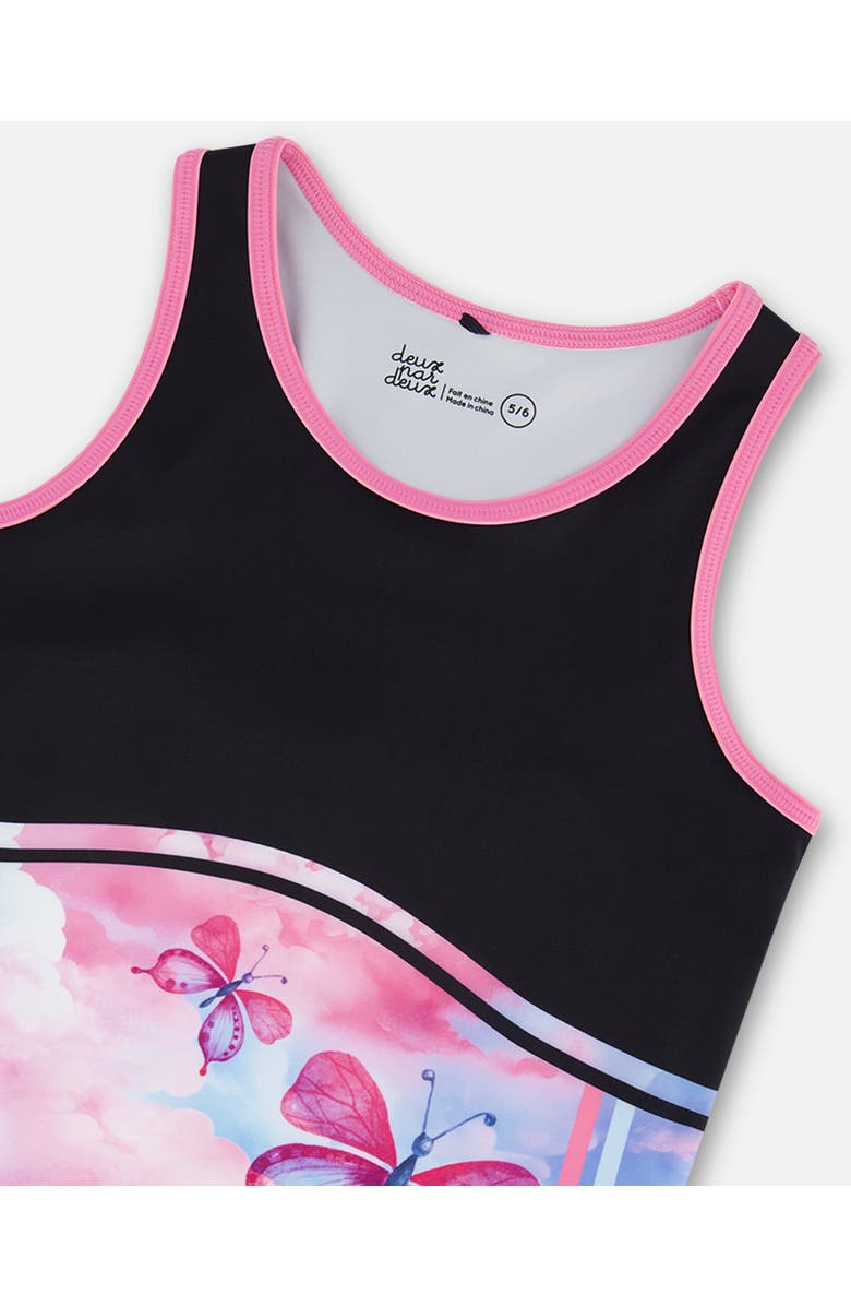 Deux par Deux Girl's Colorblock Athletic Tank Top Black With Butterflies Printed, Alternate, color,
