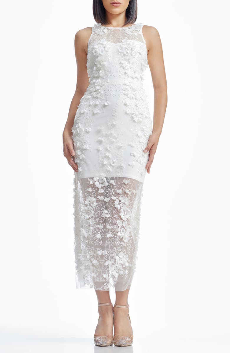 Dress the Population Helena Beaded Floral Sheath Gown, Main, color, White