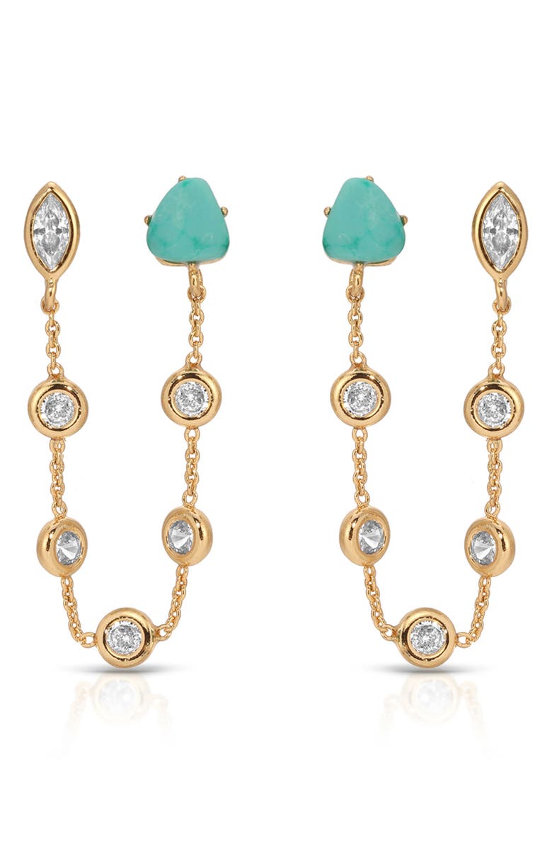 Ettika Double Piercing Drop Earrings, Alternate, color, Turquoise