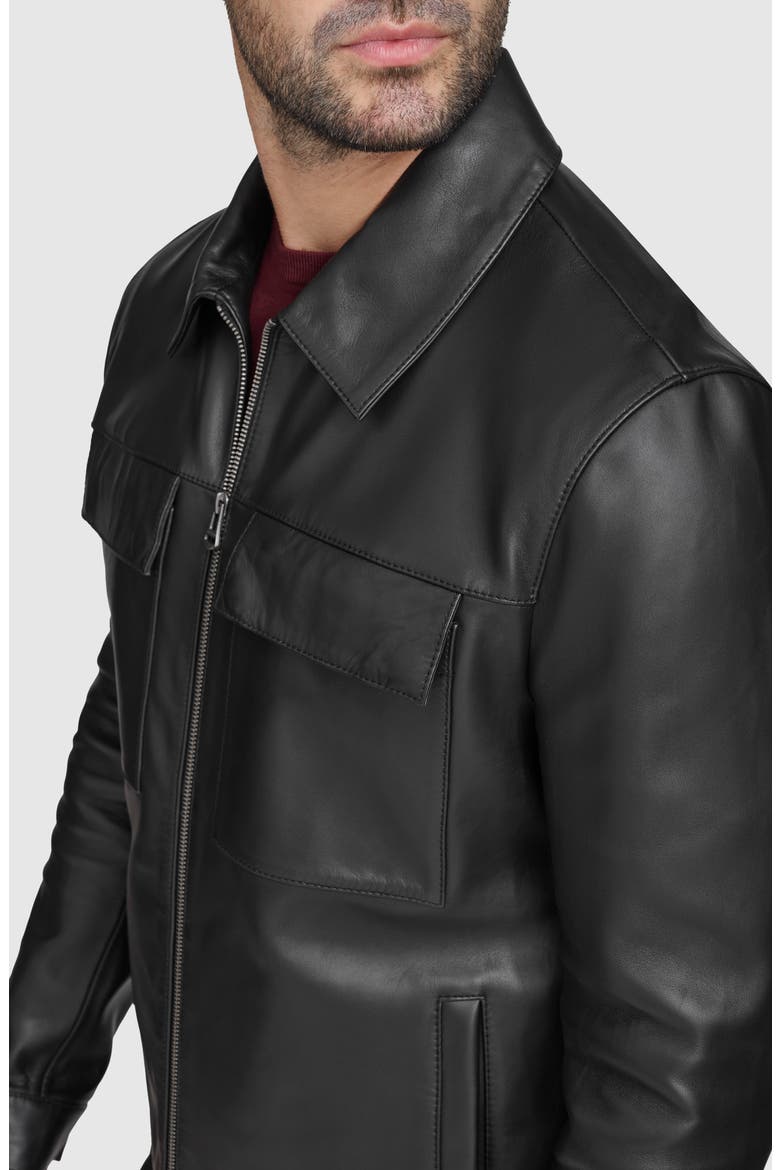 Leather Zip Shirt Jacket, Alternate, color, BLACK