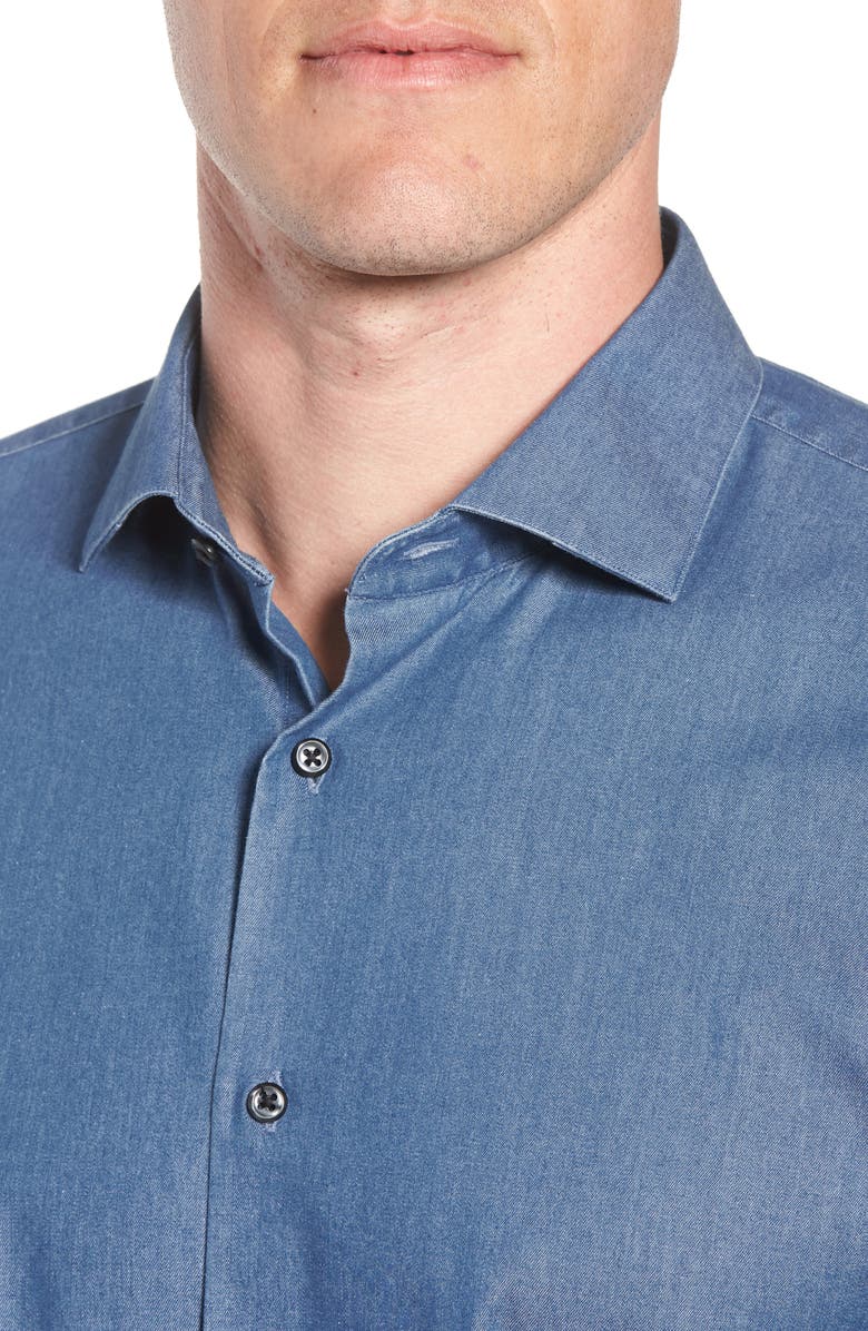 1901 Trim Fit Solid Denim Dress Shirt, Alternate, color, 