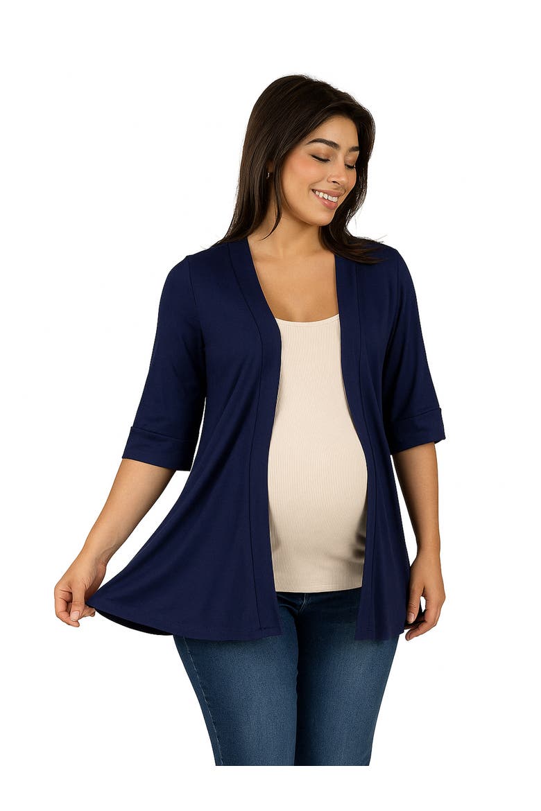 Maternity Open Front Elbow Length Sleeve Cardigan, Alternate, color, Navy