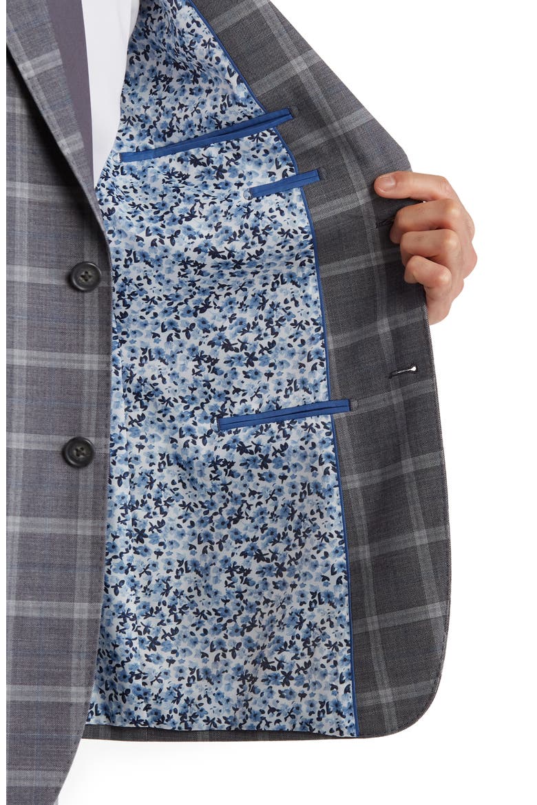 Trim Fit Windowpane Wool Blend Suit, Alternate, color, GRAY