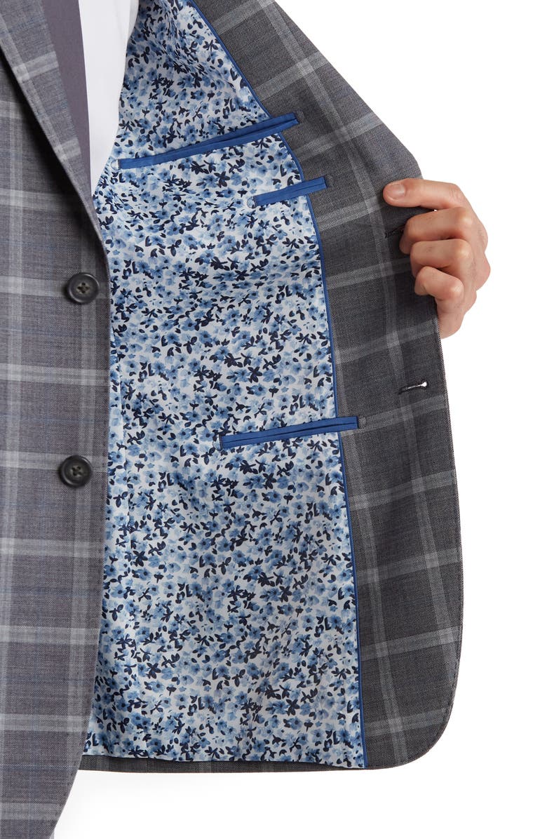 English Laundry Trim Fit Windowpane Wool Blend Suit, Alternate, color, Gray