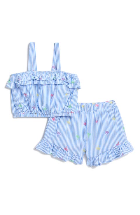 Kids' Palm & Stripe Print Crop Top & Shorts Set (Toddler & Little Kid)