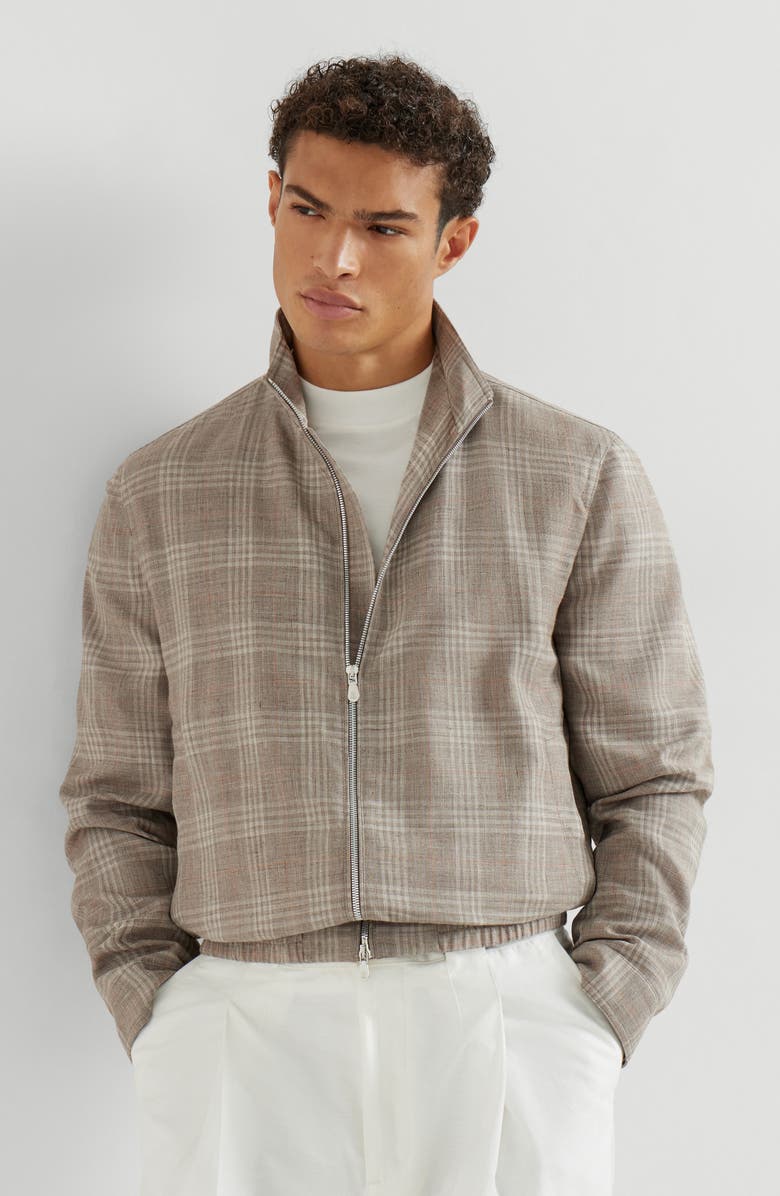 Brunello Cucinelli Tartan outerwear jacket, Alternate, color, Light Grey