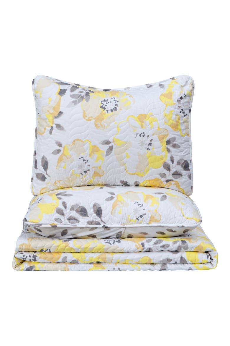 Watercolor Flower Quilt & Pillow Sham Set - Twin, Main, color, YELLOW