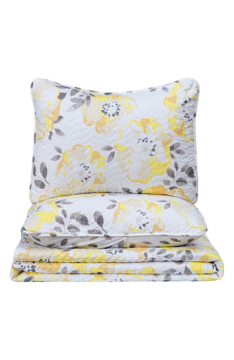 Watercolor Flower Quilt & Pillow Sham Set - Twin
