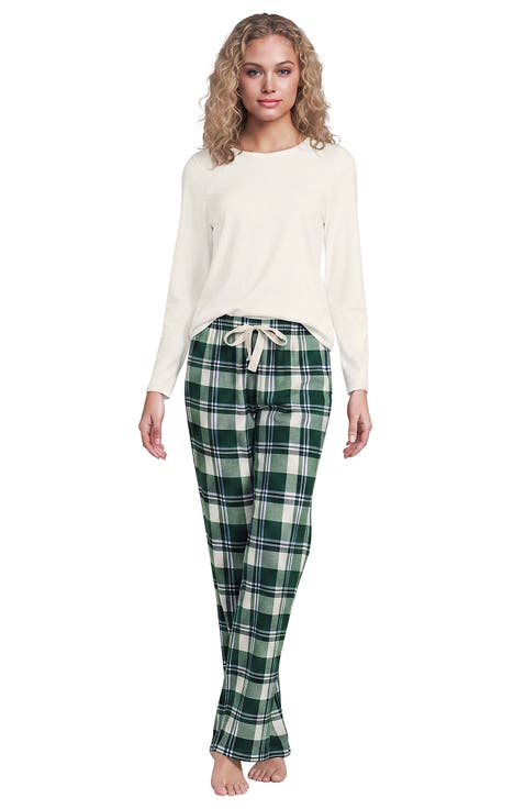 Pajama Gift Set - Knit Long Sleeve Top And Flannel Pants