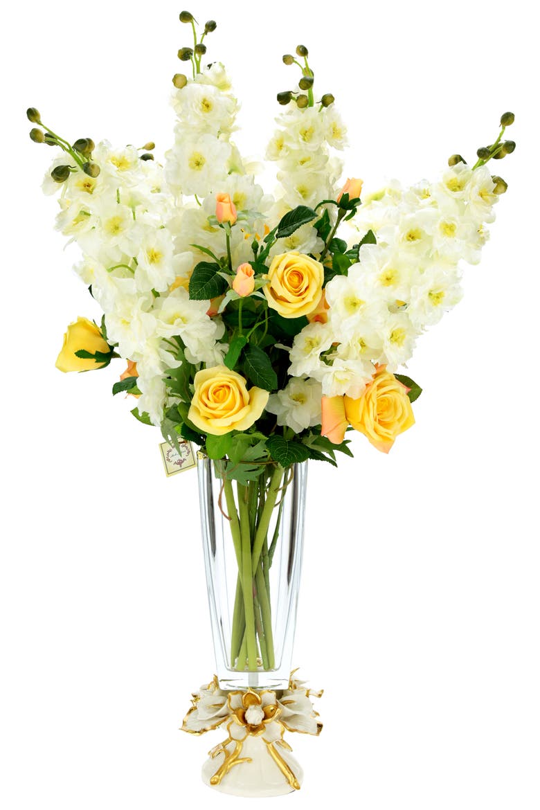 Garden Rose and Delphinium in Vase, Main, color, Yellow