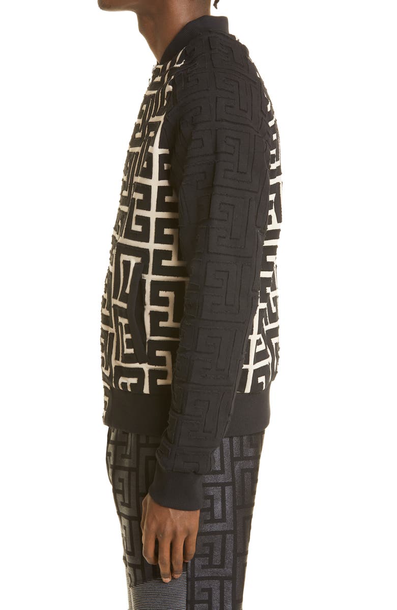 Balmain Maxi Monogram Knit Bomber Jacket, Alternate, color,