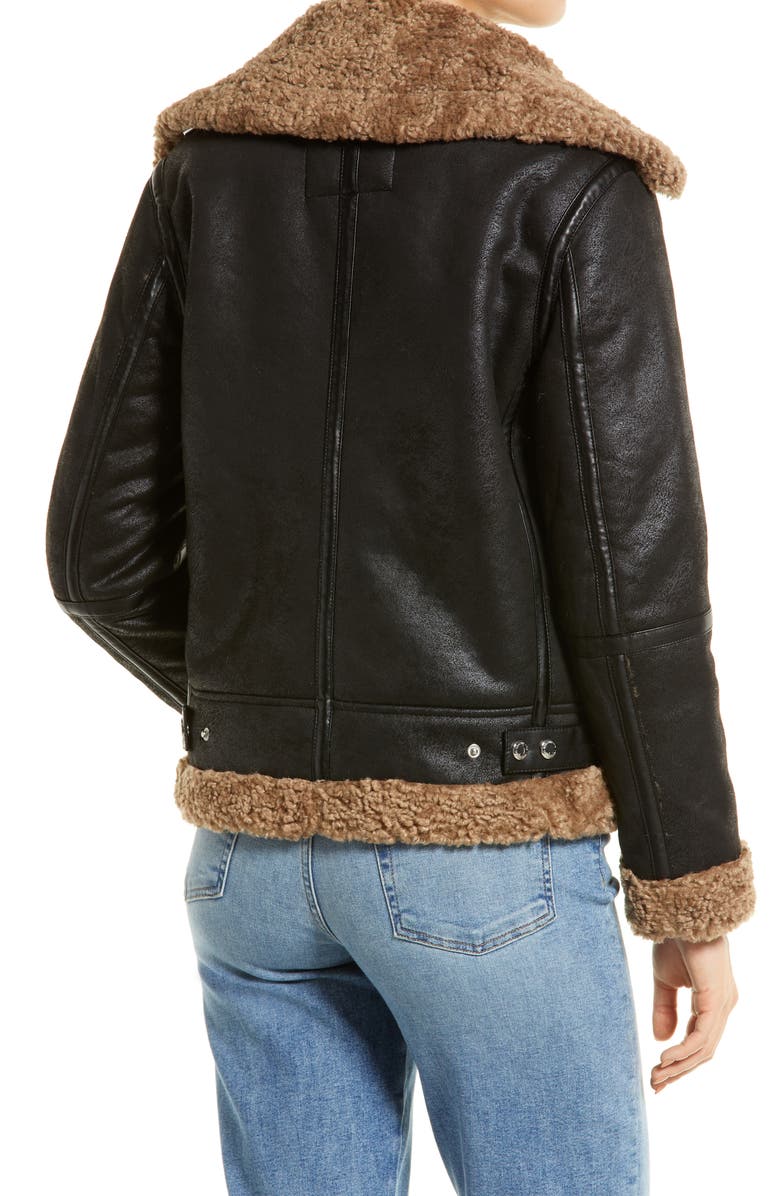Sam Edelman Short Faux Shearling Trim Aviator Jacket, Alternate, color,