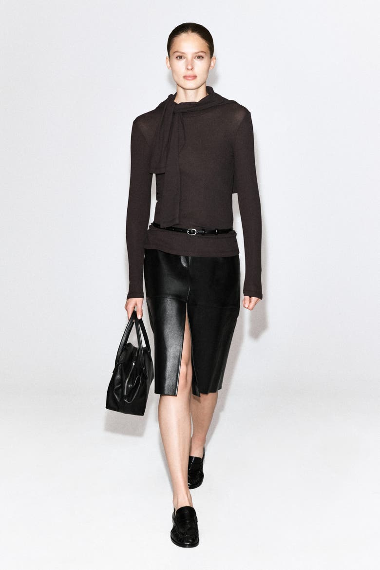 Crepe-Jersey Long-Sleeved T-Shirt, Alternate, color, BROWN