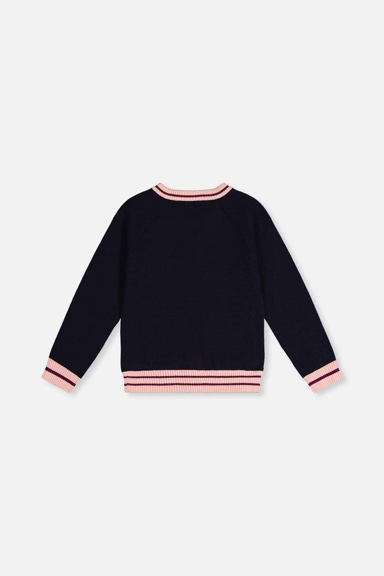 Knitted Button Front Striped Trim Cardigan, Alternate, color, Royal Blue and Pink