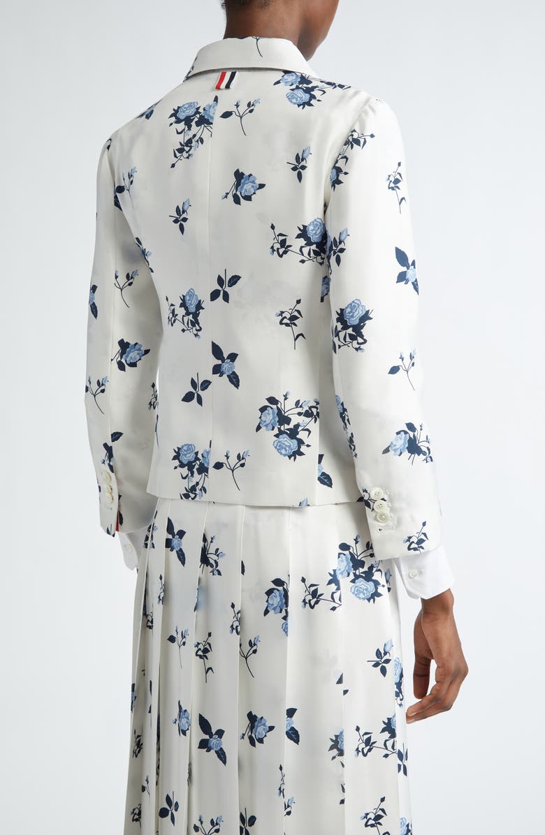Thom Browne Rose Print Fit 3 Silk Twill Blazer, Alternate, color, White
