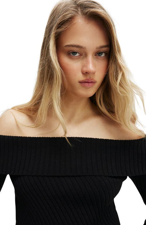 Cotton On Asym Rib Off Shoulder Knit In Black