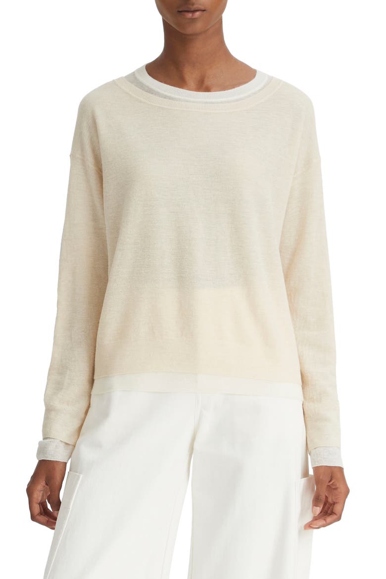 Double Layer Wool, Silk & Alpaca Crewneck Sweater, Main, color, WHITE SAND/ OFF WHITE