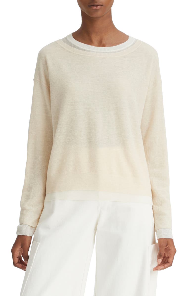 Vince Double Layer Wool, Silk & Alpaca Crewneck Sweater, Main, color,