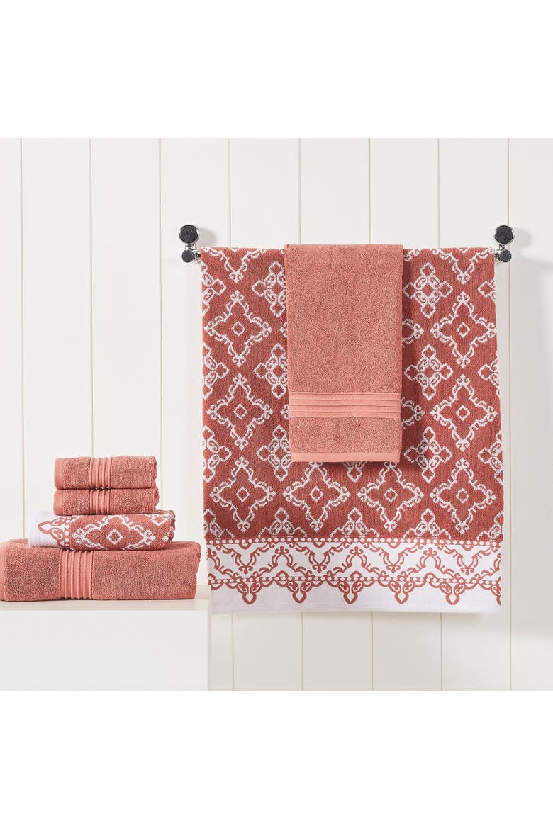 Yarn Dyed Jacquard/Solid Towel 6-Piece Set - Charlize Stone, Alternate, color, CLAY