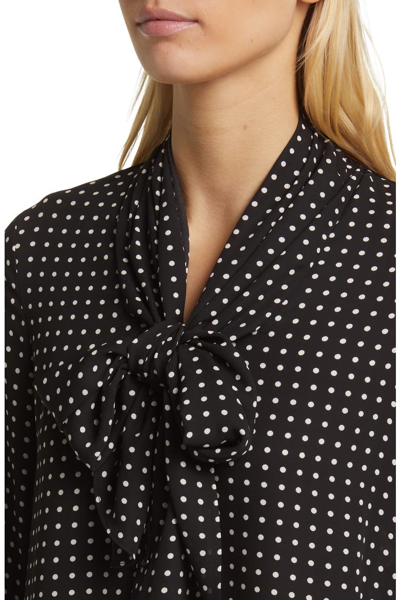 Crêpe de Chine Tie Neck Blouse, Alternate, color, ANNE BLACK/ ANNE WHITE
