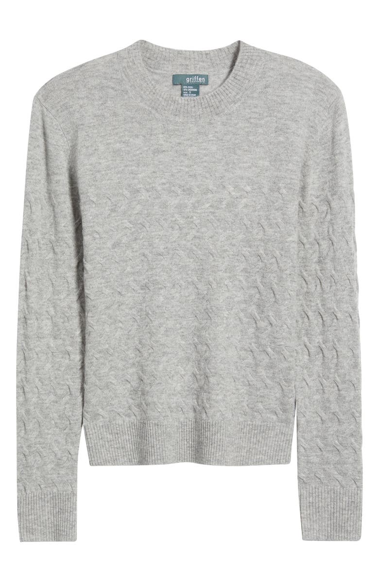 Griffen Wondering Cable Wool & Cashmere Crewneck Sweater, Alternate, color, Grey