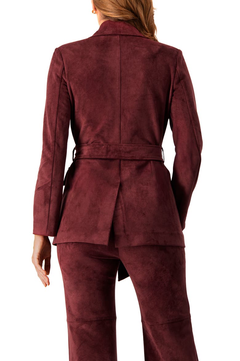 Faux-Suede Blazer with Waist Tie, Alternate, color, Wine