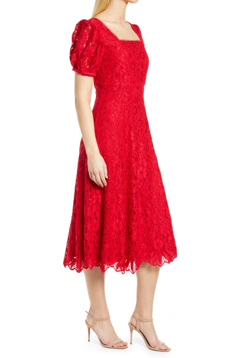 Lace Fit & Flare Dress, Alternate, color, RED