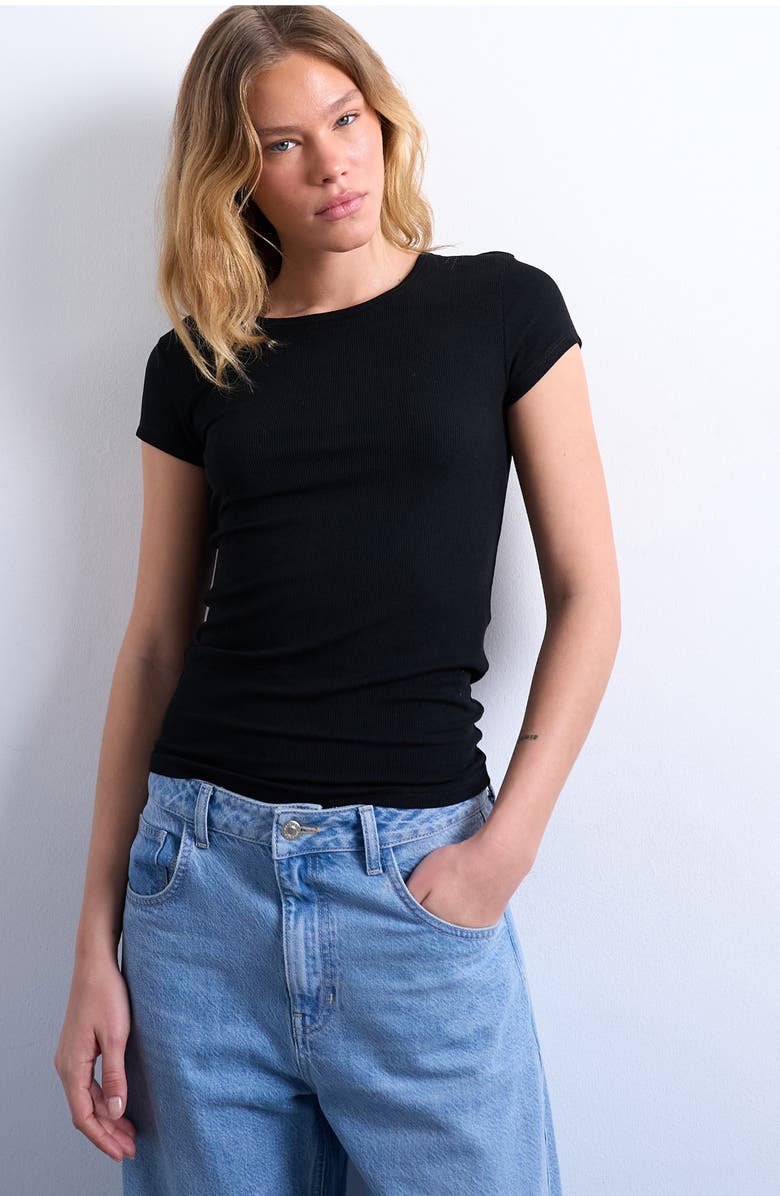 Topshop Fitted Rib T-Shirt, Main, color, Black