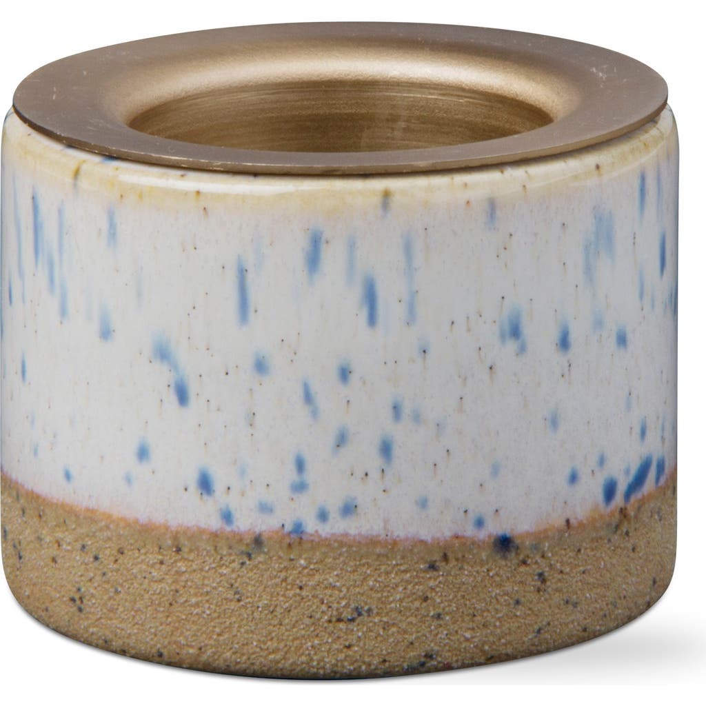 Tag Glazed Tealight Taper Holder Ceramic Candle Holder Cream In Brown