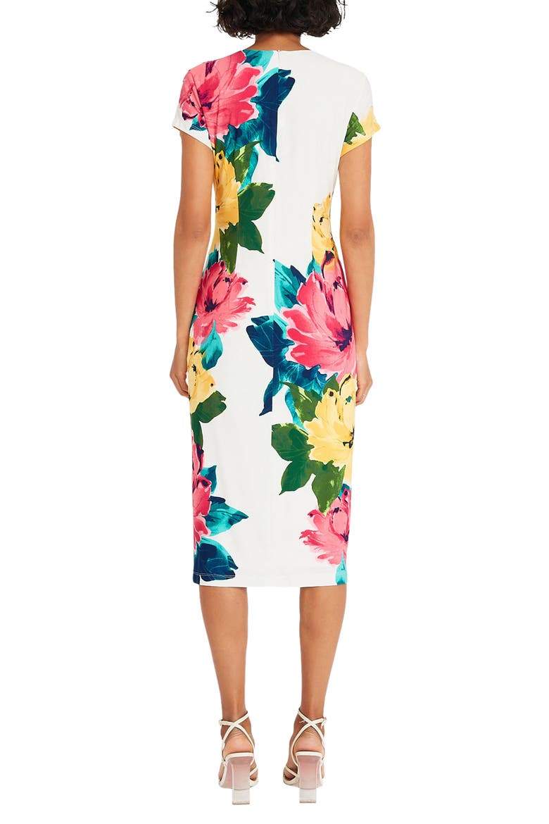 Floral Short Sleeve Jersey Midi Dress, Alternate, color, SOFT WHITE/ CORAL PINK