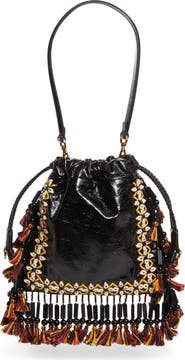 Etro Kalispera Embroidered Fringe Leather Shoulder Bag