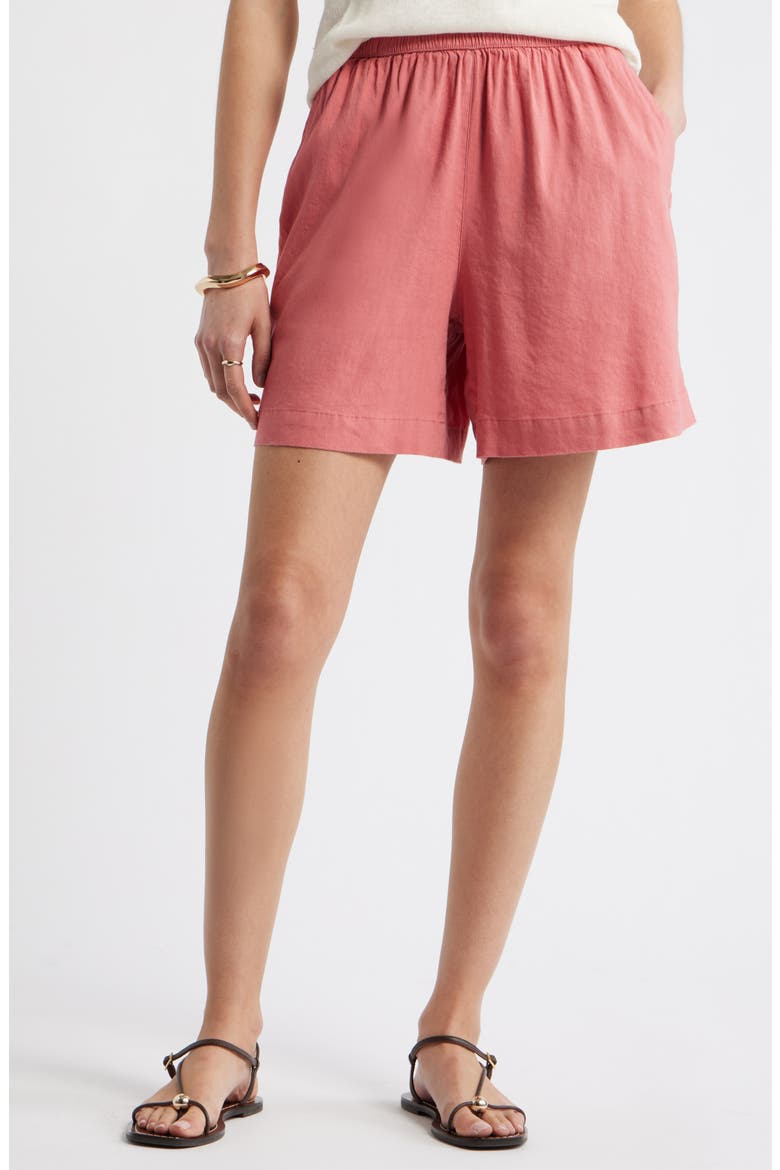 Pull-On Linen Blend Shorts, Main, color, PINK CLAY